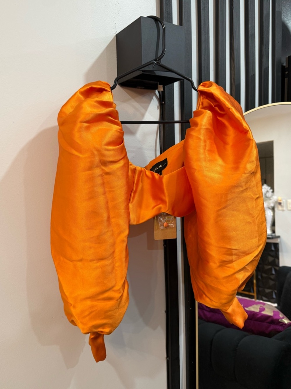 Abrand Bright Orange Satin Puff Sleeve Blouse